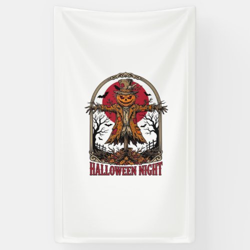 Pumpkin Scarecrow Halloween Vintage Engraving Art Banner