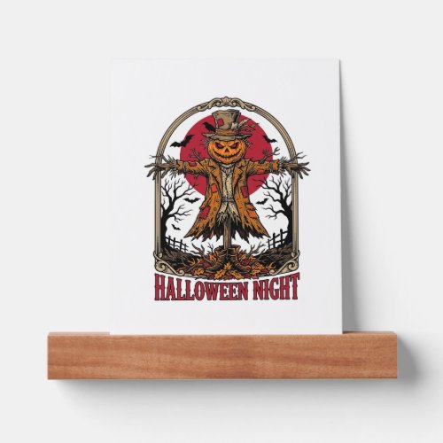 Pumpkin Scarecrow Halloween Vintage Engraving Art Picture Ledge