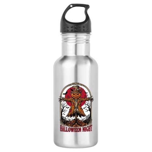 Pumpkin Scarecrow Halloween Vintage Engraving Art Stainless Steel Water Bottle