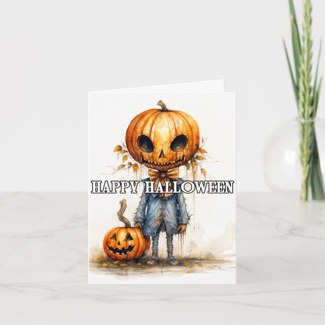 Pumpkin Scarecrow Illustration | Happy Halloween Card (Front)