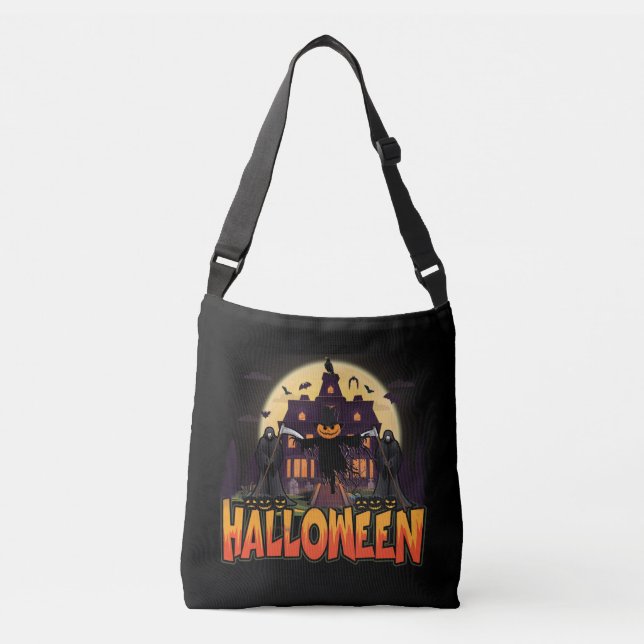Pumpkin Scary House, Halloween Crossbody Bag (Front)