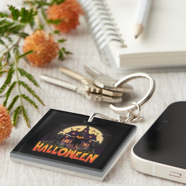 Pumpkin Scary House, Halloween Keychain (Front Right)