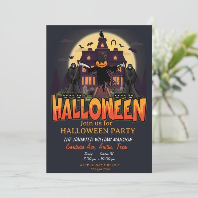 Pumpkin Scary House, Halloween Planner Party  Invitation (Standing Front)