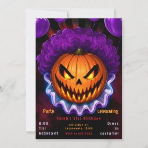 Pumpkin Scary Killer Clown Halloween Birthday Part Invitation