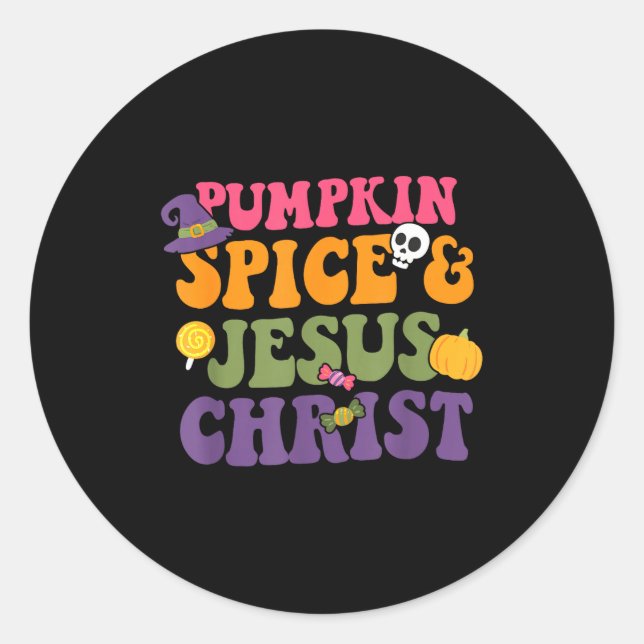 Pumpkin Sce &amp; Je-sus Christ Funny Christian Ha Classic Round Sticker (Front)