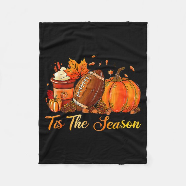 Pumpkin Sce Football Tis The Season Fall Thanksgiv Fleece Blanket (Front)