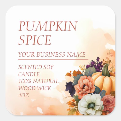Pumpkin Scented Candle Modern Watercolor Label