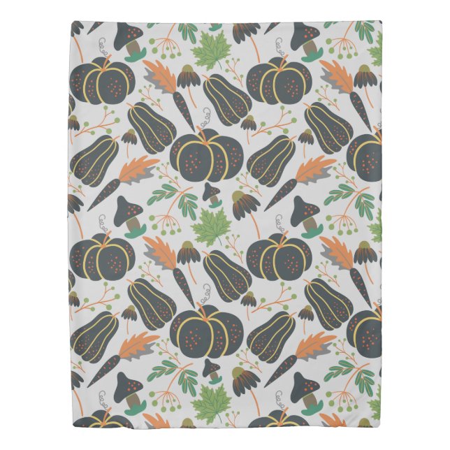 Pumpkin seamless pattern carrot black and white duvet cover (Front)