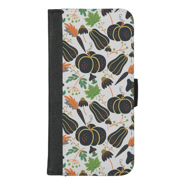 Pumpkin seamless pattern carrot black and white iPhone wallet case (Front)