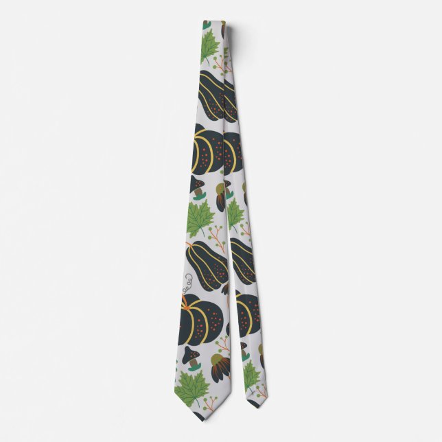 Pumpkin seamless pattern carrot black and white neck tie (Front)