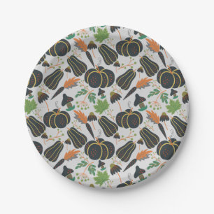 Pumpkin seamless pattern carrot black and white paper plates