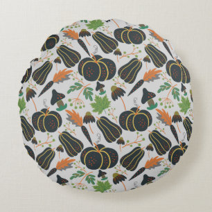Pumpkin seamless pattern carrot black and white round pillow