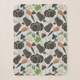 Pumpkin seamless pattern carrot black and white sherpa blanket