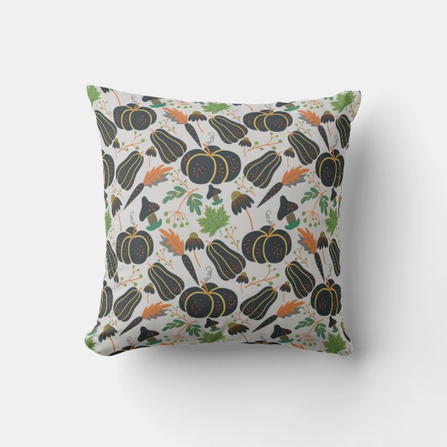 Pumpkin seamless pattern carrot black and white throw pillow (Front)