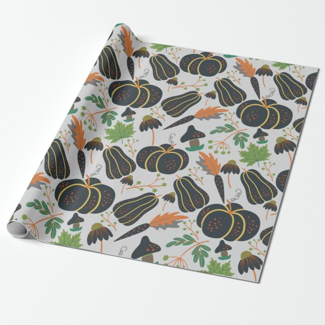 Pumpkin seamless pattern carrot black and white wrapping paper (Unrolled)