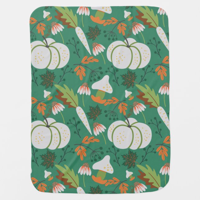 Pumpkin seamless pattern carrots and mushrooms baby blanket (Front)