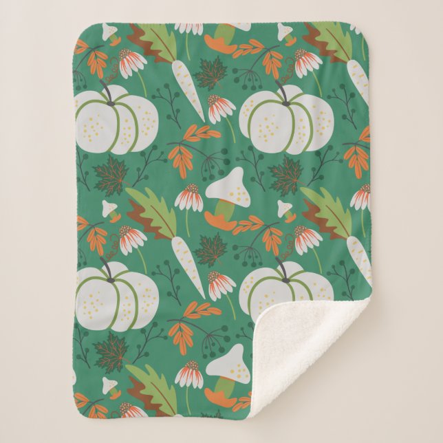 Pumpkin seamless pattern carrots and mushrooms sherpa blanket (Front)