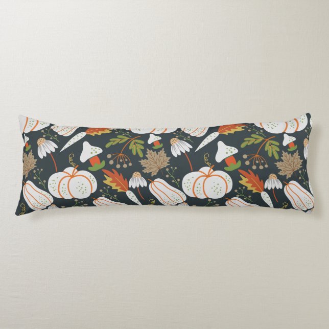 Pumpkin seamless pattern floral black and white body pillow (Front)