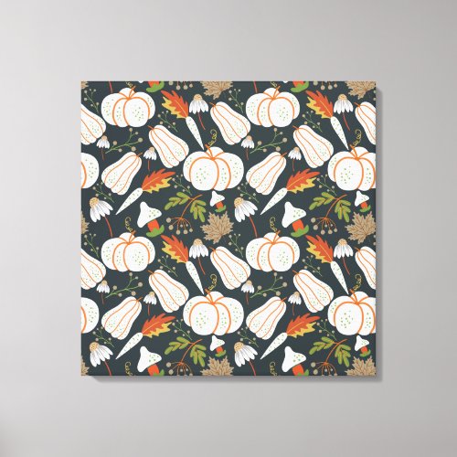 Pumpkin seamless pattern floral black and white canvas print