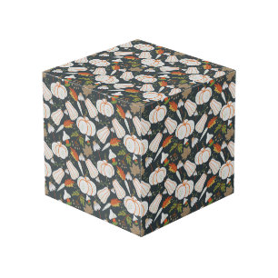 Pumpkin seamless pattern floral black and white cube