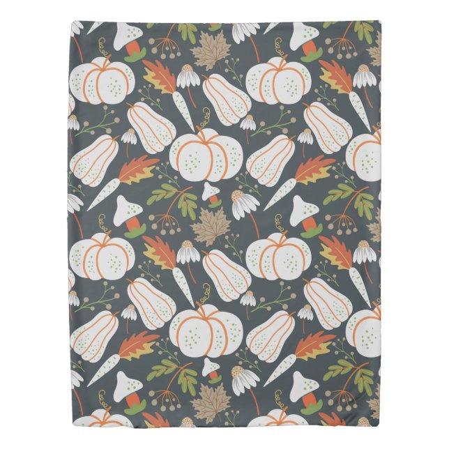 Pumpkin seamless pattern floral black and white duvet cover (Front)