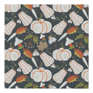 Pumpkin seamless pattern floral black and white faux canvas print