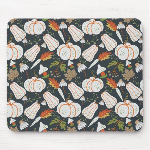 Pumpkin seamless pattern floral black and white mouse pad