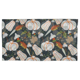 Pumpkin seamless pattern floral black and white pillow case