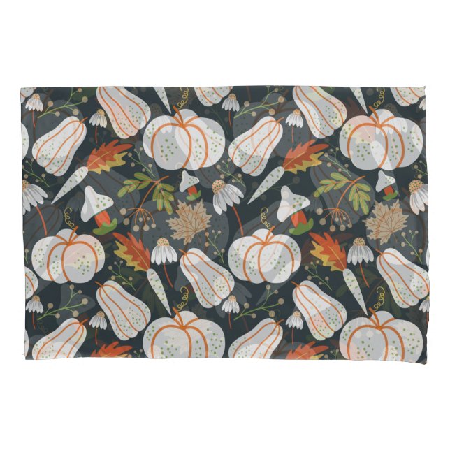 Pumpkin seamless pattern floral black and white pillow case (Front-Left)