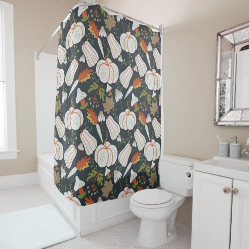 Pumpkin seamless pattern floral black and white shower curtain