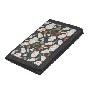 Pumpkin seamless pattern floral black and white tri-fold wallet
