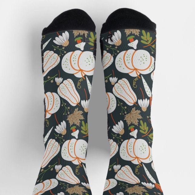 Pumpkin seamless pattern floral black and white wr socks (Top)