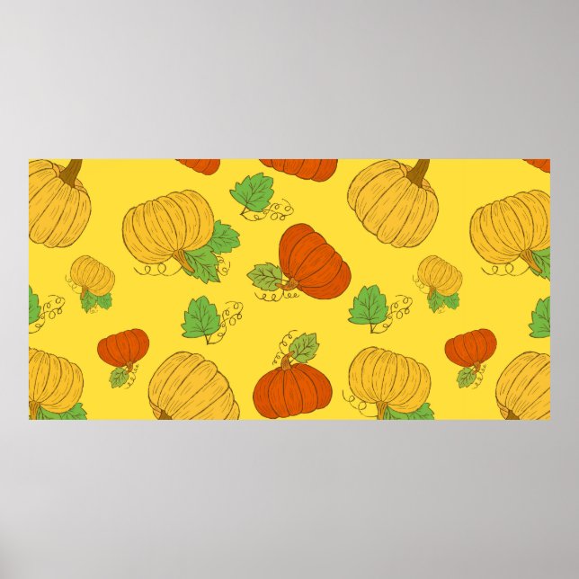 Pumpkin seamless pattern. Hand drawn doodle brushe Poster (Front)