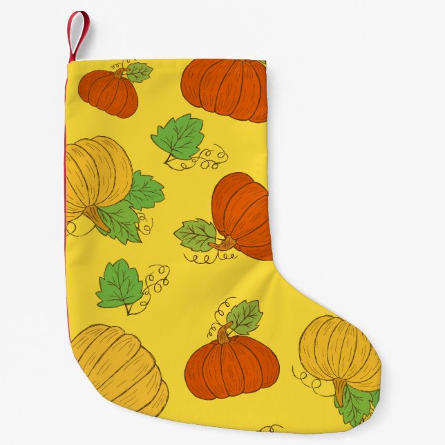 Pumpkin seamless pattern. Hand drawn doodle brushe Small Christmas Stocking (Front)