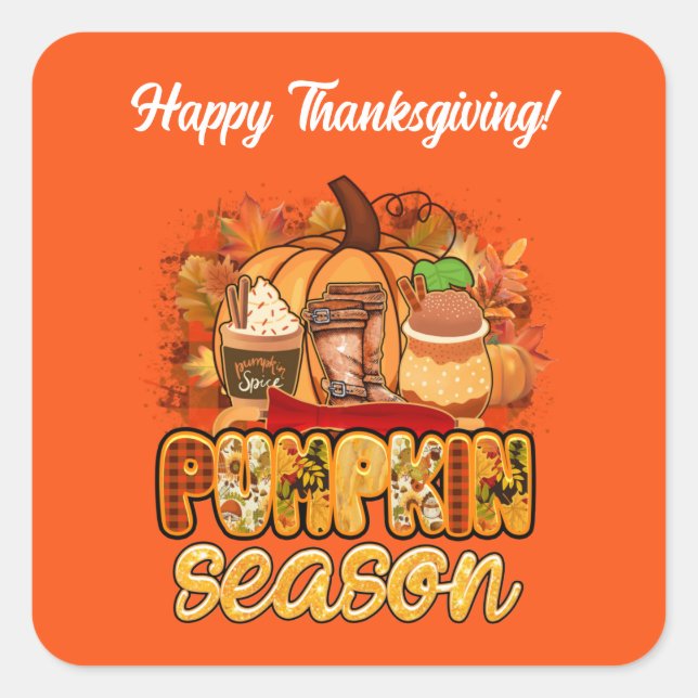 Pumpkin Season Autumn Customize Square Sticker (Front)