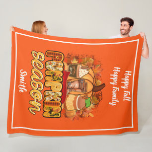 Pumpkin Season Autumn Customize Text and Color Fleece Blanket