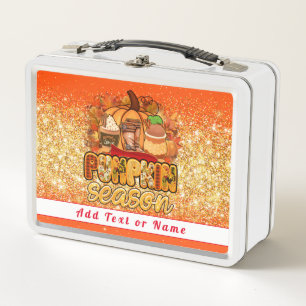 Pumpkin Season Autumn Customize Text and Color Metal Lunch Box