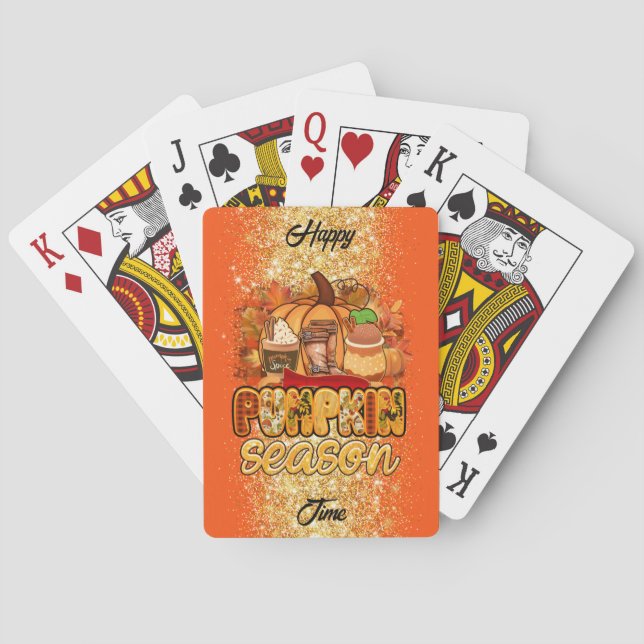 Pumpkin Season Autumn Customize Text and Color Poker Cards (Back)