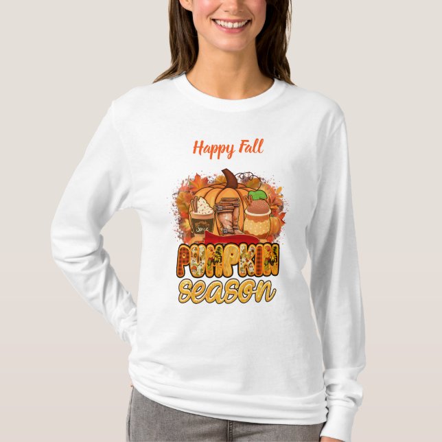 Pumpkin Season Autumn Customize Text T-Shirt (Front)