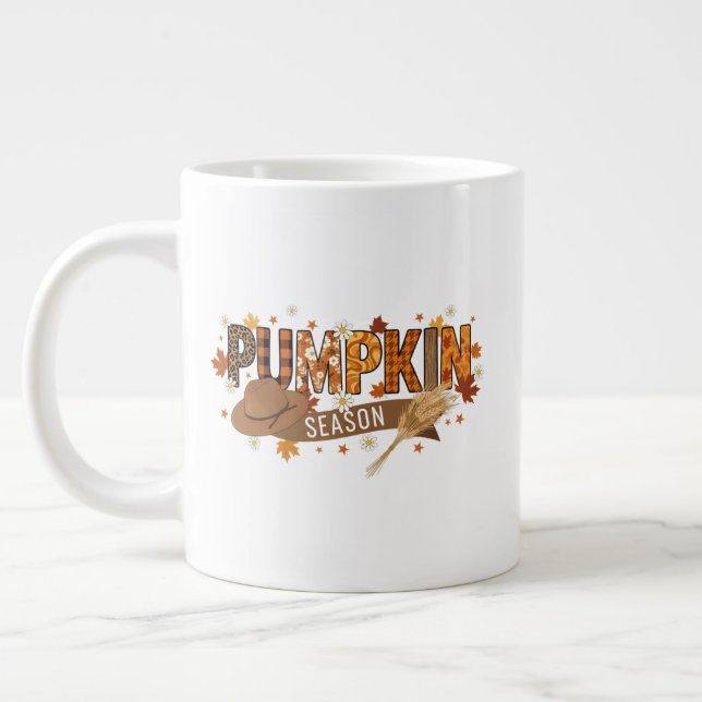 Pumpkin season autumn mug, cozy fall aesthetic giant coffee mug (Left)