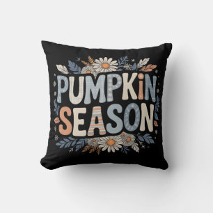 Pumpkin Season – Blue Floral Retro Coussin Throw Pillow