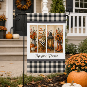 Pumpkin Season Buffalo Plaid Farmhouse Garden Flag