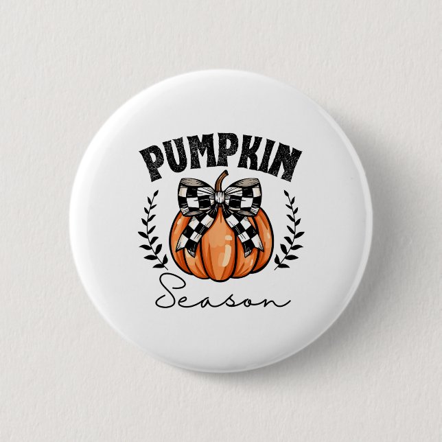 Pumpkin Season Coquette Pumpkin Bow Halloween Spoo Button (Front)