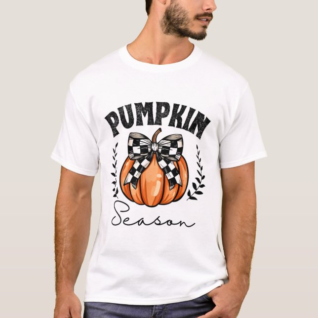 Pumpkin Season Coquette Pumpkin Bow Halloween Spoo T-Shirt (Front)