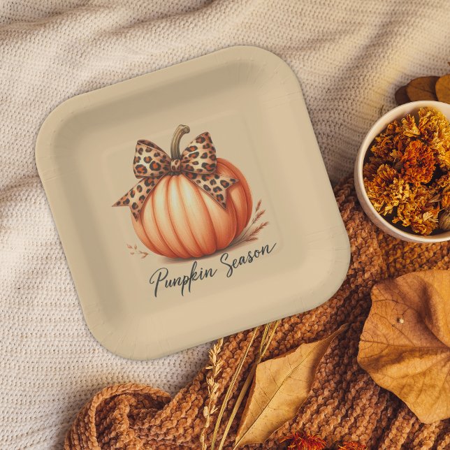  Pumpkin Season cute brown Autumn Watercolor Fall  Paper Plates (Pumpkin Season cute brown Autumn Watercolor Fall Paper Plates)
