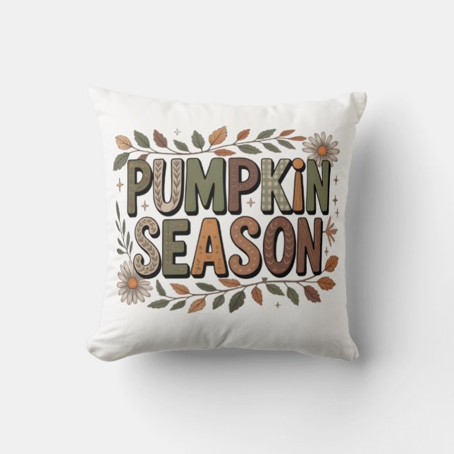 Pumpkin Season – Earthy Leaves Coussin  Throw Pillow (Front)