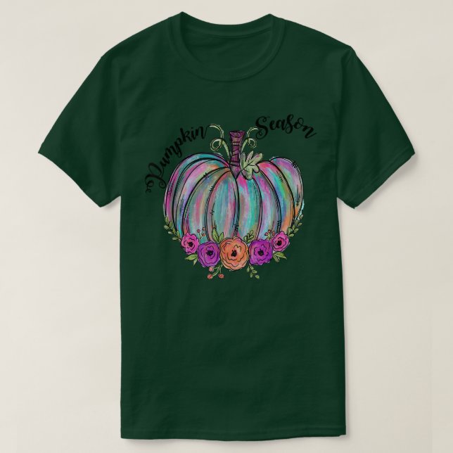 Pumpkin Season FlowerPumpkin Colorful Fall Autumn  T-Shirt (Design Front)