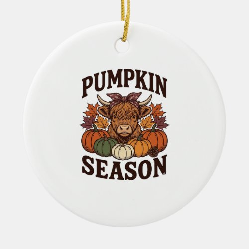 Pumpkin Season Highland Cow Vintage Fall Shirt_1 Ceramic Ornament