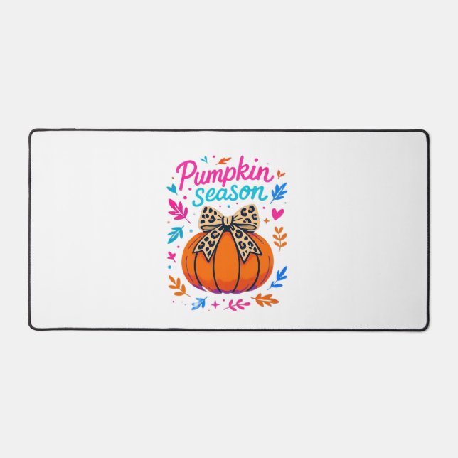 Pumpkin Season Leopard Bow Design – Cute Fall Aest Desk Mat (Front)