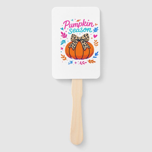 Pumpkin Season Leopard Bow Design � Cute Fall Aest Hand Fan (Front)